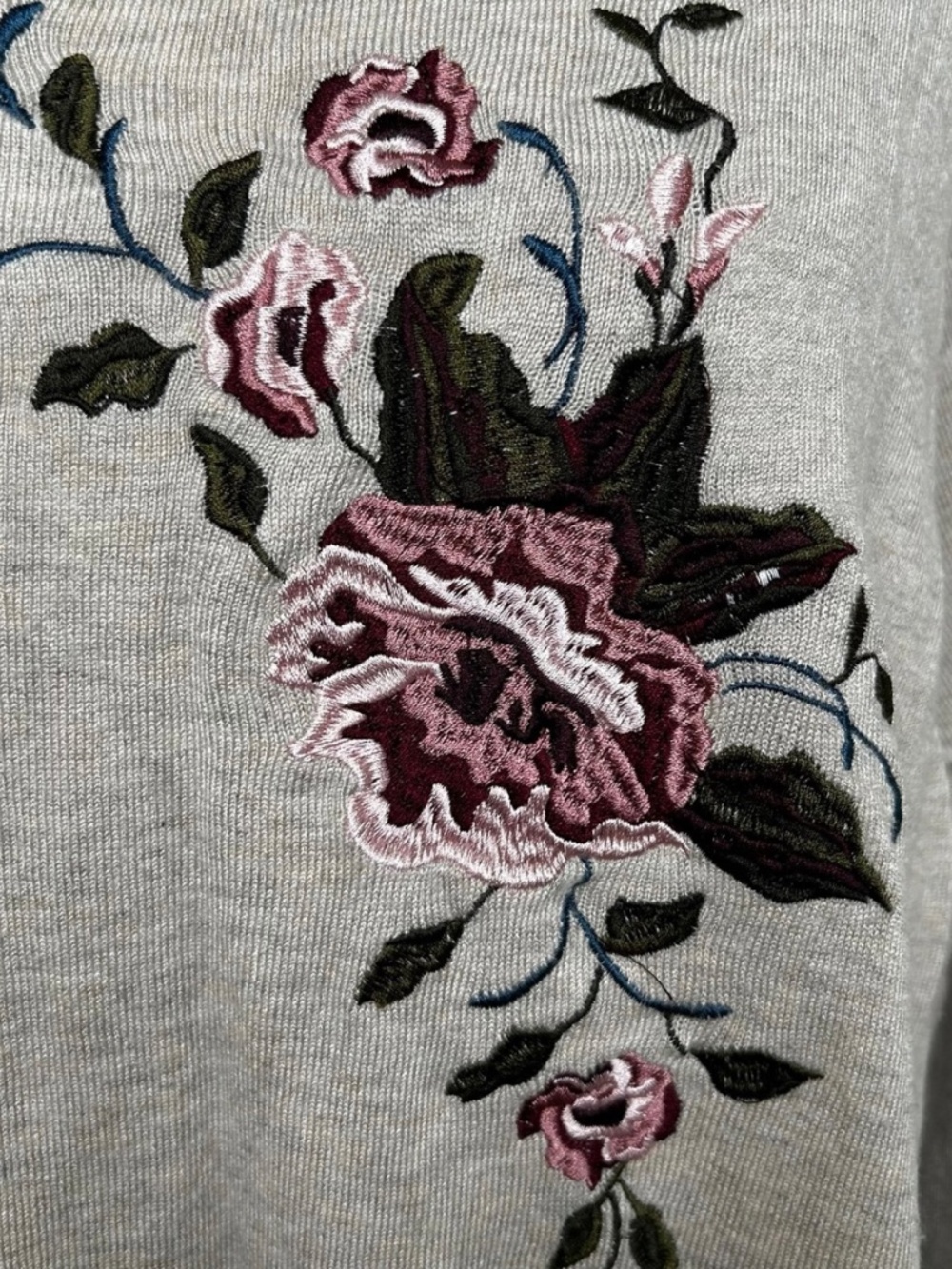 Avenue Womens Beige Floral Embroidery Round Neck Sweater Plus Size 26/28 - Picture 3 of 10